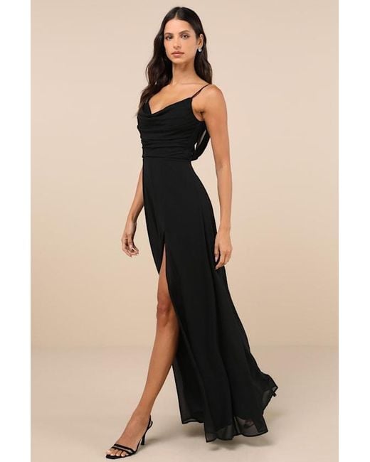 Lulus Blue Notorious Poise Sleeveless Cowl Neck Maxi Dress