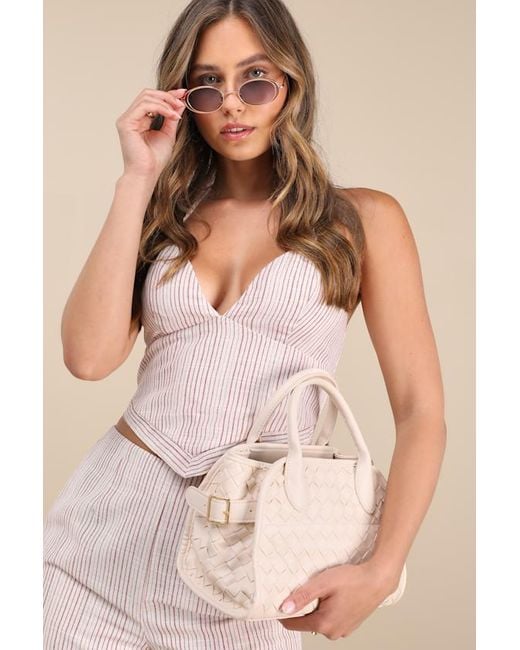 Lulus White Lachie Cream Woven Vegan Leather Crossbody Bag