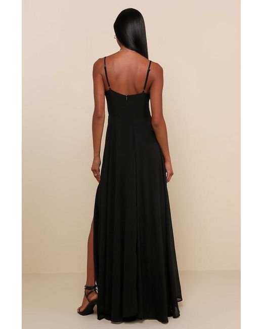 Lulus Black Cause For Commotion Pleated Bustier Maxi Dress