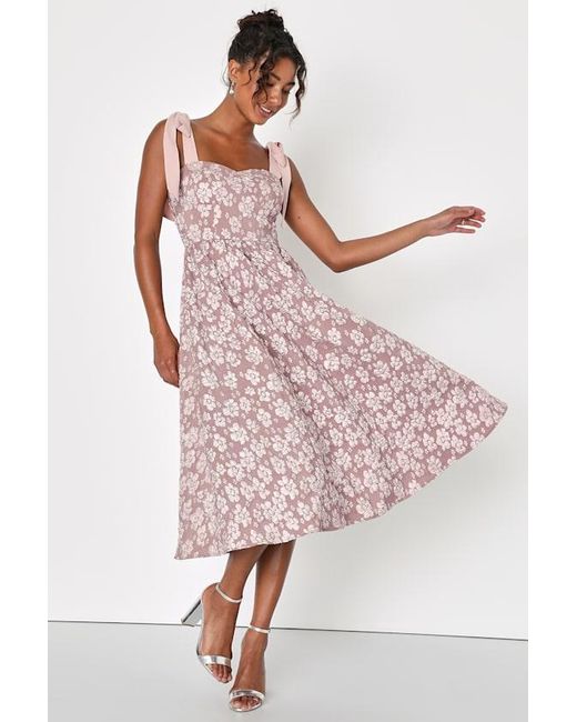 Lulus Pink Bubbly Bliss Jacquard Bustier Tie-Strap Midi Dress