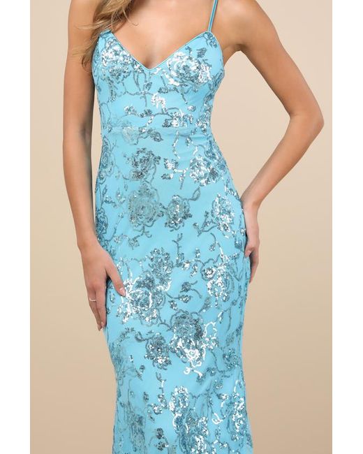 Lulus Blue Glittering Excellence Aqua Sequin Lace-Up Maxi Dress