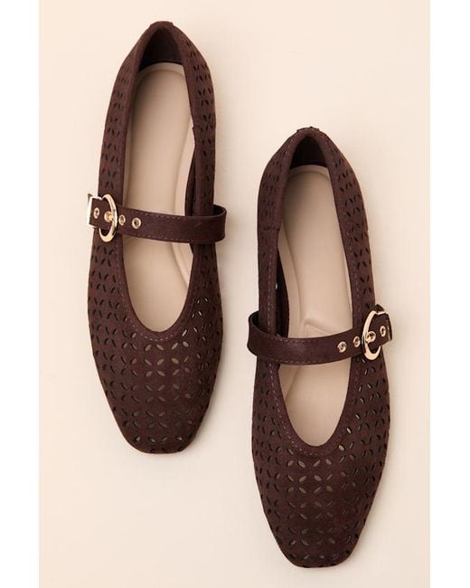 Lulus Brown Nanette Eyelet Buckle Ballet Flats