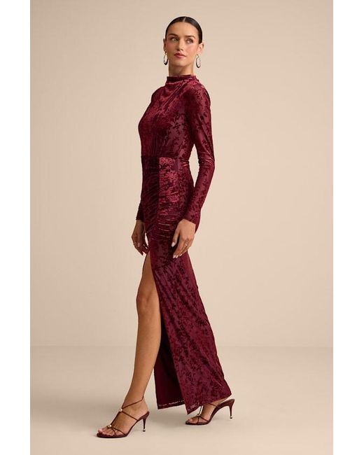 Lulus Red Neilina Velvet Jacquard Mock Neck Maxi Dress