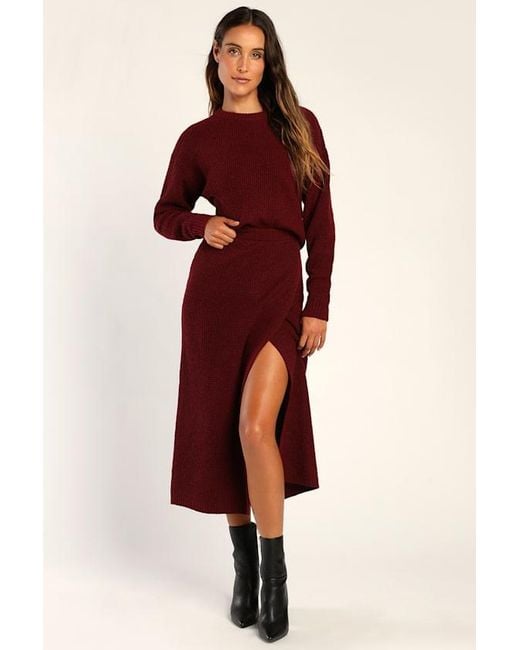 Lulus Red Autumn Sweetheart Waffle Knit Two-Piece Sweater Dress