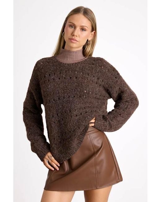 Lulus Brown Mariner Marled Pierced Crew Neck Pullover Sweater