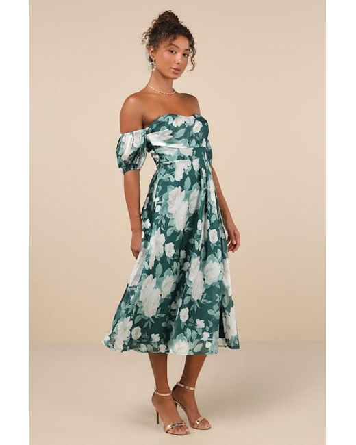 Lulus Composed Delight Floral Off The Shoulder Midi Dress in Blue Lyst UK