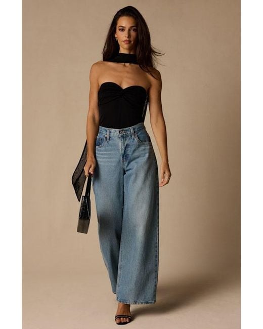 Lulus Black Genevieve Mesh Sash Scarf Strapless Top
