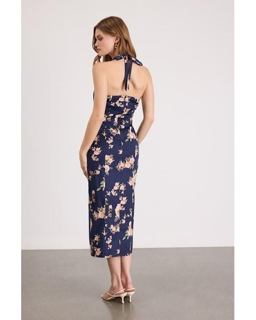 Lulus Blue Arrosa Floral Halter Midi Dress