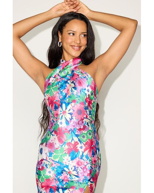 Lulus Blue Beyond Classy And Floral Satin Halter Midi Dress