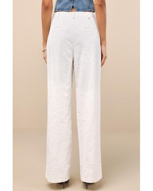 Lulus Natural Andrey Cream Floral Embroidered Straight-Leg Trouser Pants