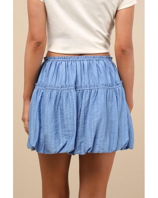 Lulus Blue Kirsty Striped Tiered Drawstring Bubble-Hem Mini Skirt