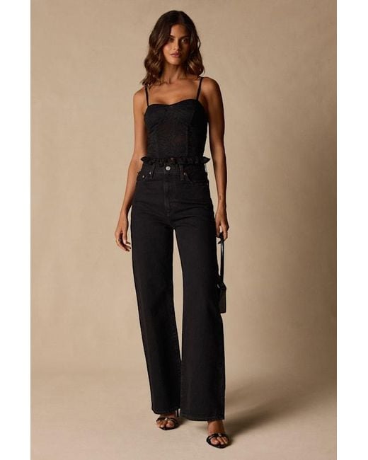 Lulus Black Ada Lace Ruffled Bustier Top