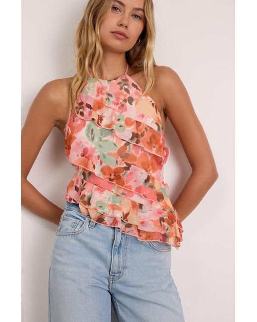 Lulus Pink Maylee Multi Floral Ruffled Halter Top