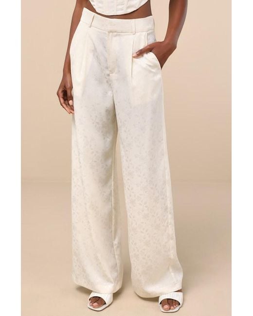 Lulus Natural Karee Satin High-Rise Trousers
