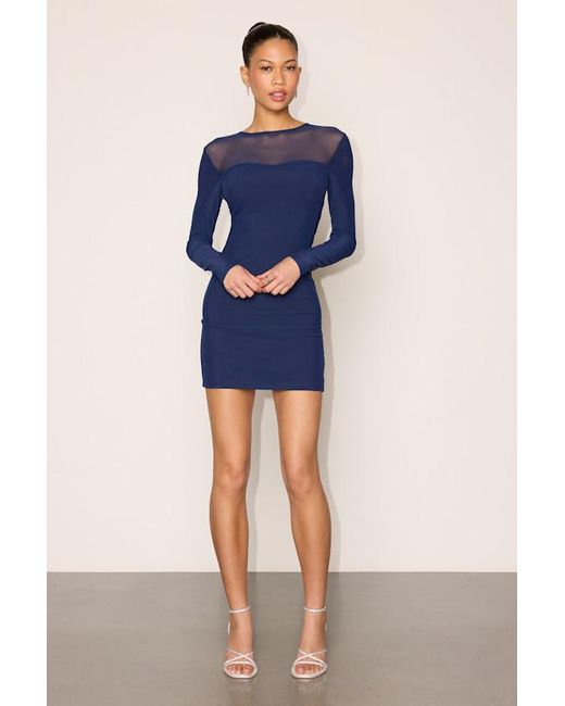 Lulus Blue Maurice Mesh Long Sleeve Bodycon Dress