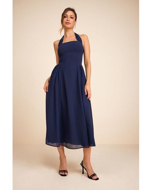 Lulus Blue Conway Halter Midi Dress