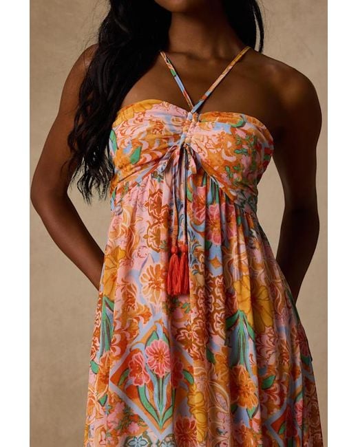 Lulus Orange Grace Bay Blush Multi Boho Print Halter Maxi Dress