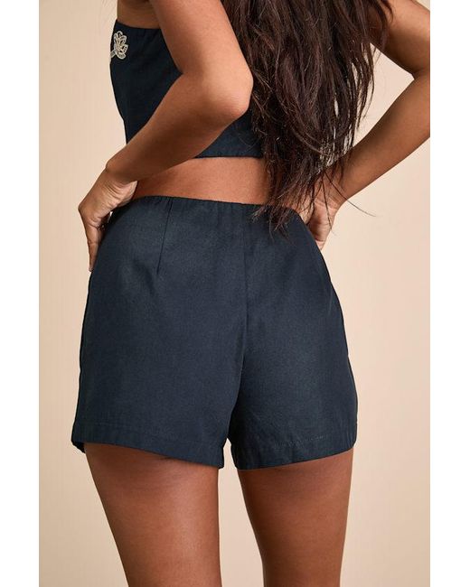 Lulus Blue Sarella Cotton High-Rise Embroidered Shorts