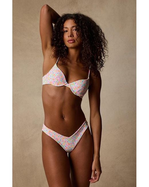 Kulani Kinis Brown Cannes Multi Floral Ribbed Underwire Bikini Top