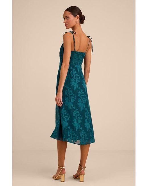 Lulus Blue Loveliest Looks Jacquard Tie-Strap Midi Dress