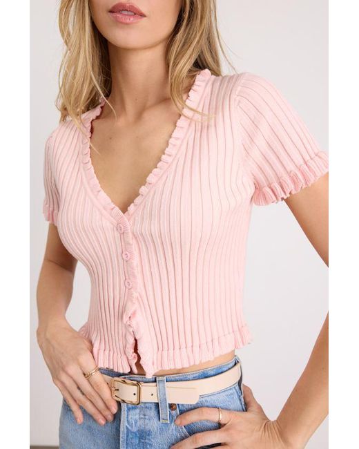 Lulus Pink Keighlen Ribbed Ruffled Short Sleeve Sweater Top