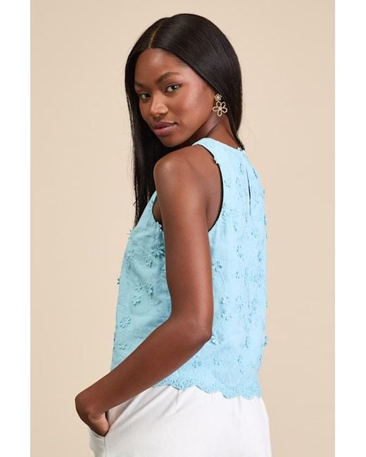 Lulus Blue Pleasant Personality Floral Embroidered Crew Neck Tank Top