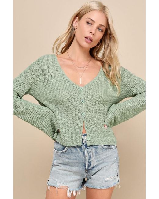 Lulus Green Springtime Sweetie Sage Loose Knit Cardigan Sweater