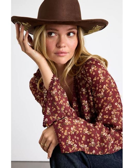 Lulus Boaz Suede Floral Embroidered Cowboy Hat