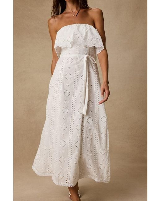 Lulus Natural Jessamine Eyelet Embroidered Strapless Midi Dress