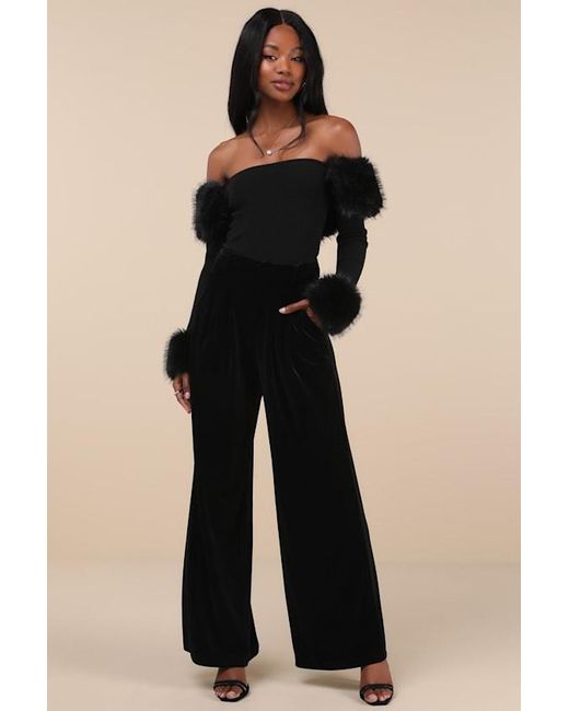 Lulus Black Absolutely Unreal Faux Fur Cropped Sweater Top