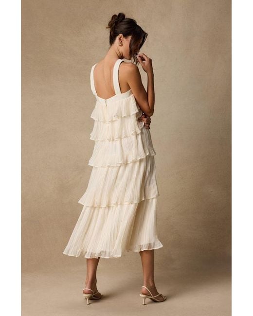 Lulus Natural Lauretta Plisse Tiered Midi Dress