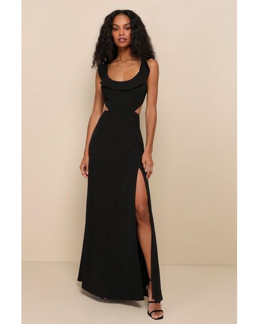Lulus Blue Captivating Charisma Ruffled Cutout Tie-Back Maxi Dress