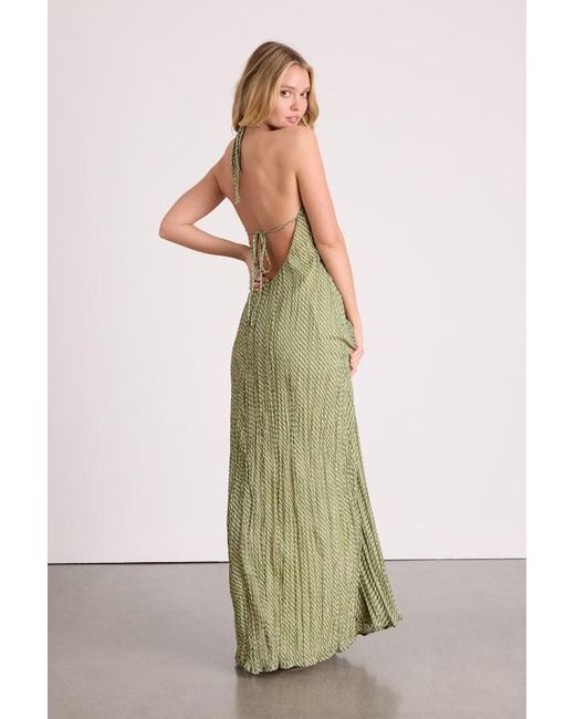 Lulus Green Denetta And Cream Stiped Halter Shift Maxi Dress