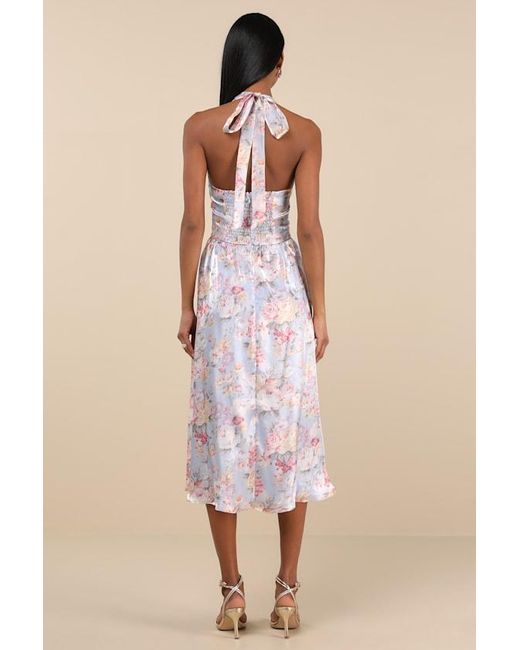 Lulus Natural Briselda Floral Organza Halter Midi Dress