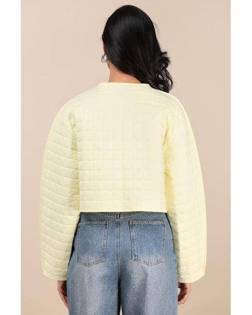Lulus Blue Denny Pale Quilted Cropped Jacket