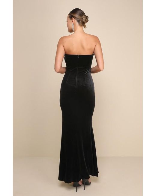 Lulus Natural Dramatic Stunner Velvet Bow Strapless Maxi Dress
