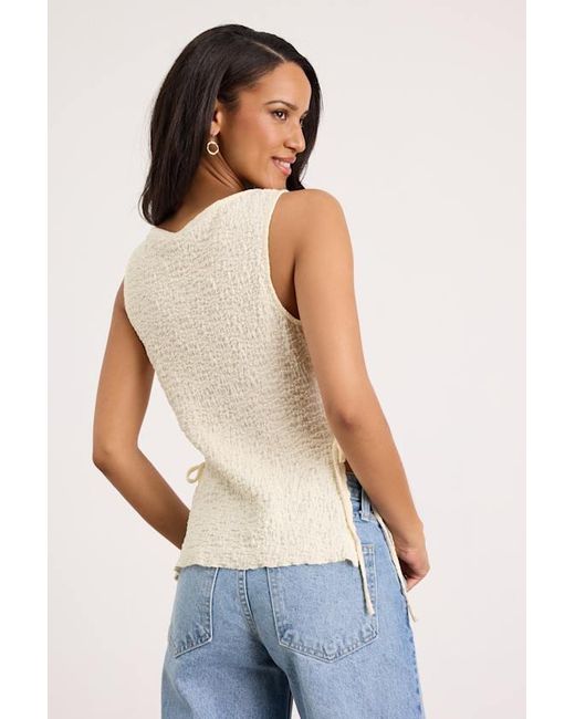 Lulus Blue Bizzy Cream Textured Side-Tie Tank Top