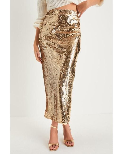 Lulus Natural Dazzling Appearance Sequin High-Rise Midi Skirt