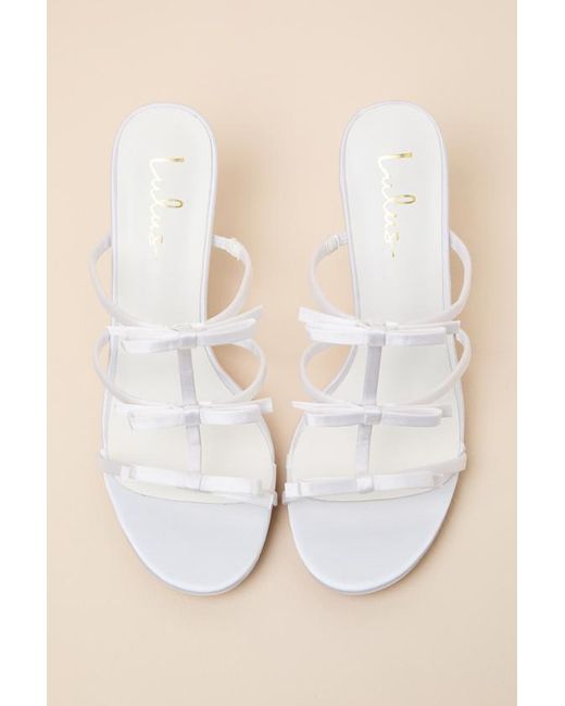 Lulus Pink Millie Satin Strappy Bow High Heel Slide Sandals