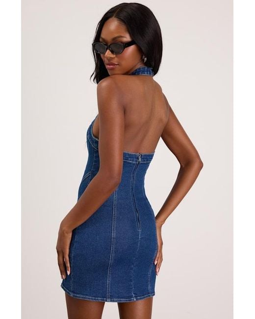 Lulus Blue Mayla Medium Wash Denim Halter Mini Dress