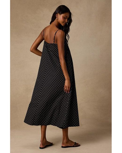 Lulus Black Sam Polka Dot Pleated Shift Midi Dress