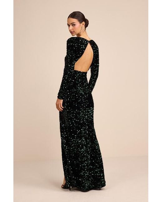 Lulus Black Rhonna Velvet Sequin Mermaid Maxi Dress