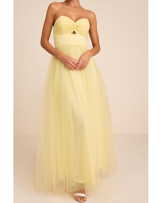 Lulus Yellow Lyssa Pale Tulle Strapless Cutout Maxi Dress