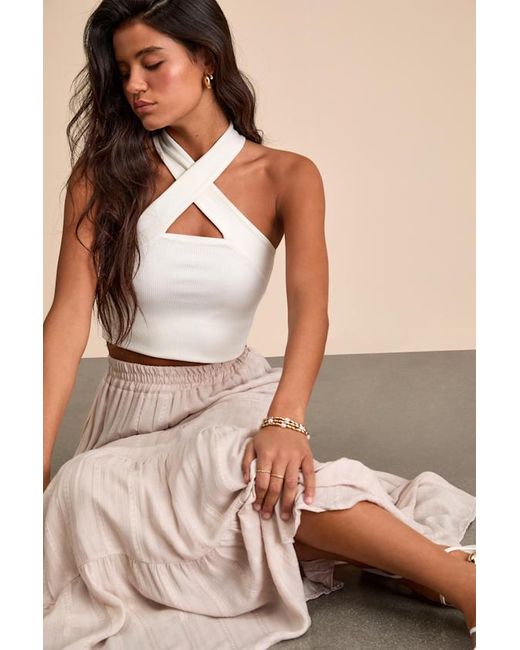 Lulus Natural Sunset By The Sea Light Embroidered Tiered Maxi Skirt