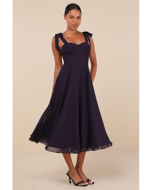 Lulus Blue Sophisticated Charisma Tie-Strap A-Line Midi Dress