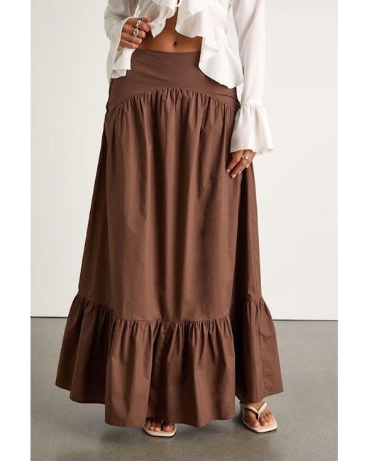 Lulus Brown Juniper Dark Cotton Mid-Rise Maxi Skirt