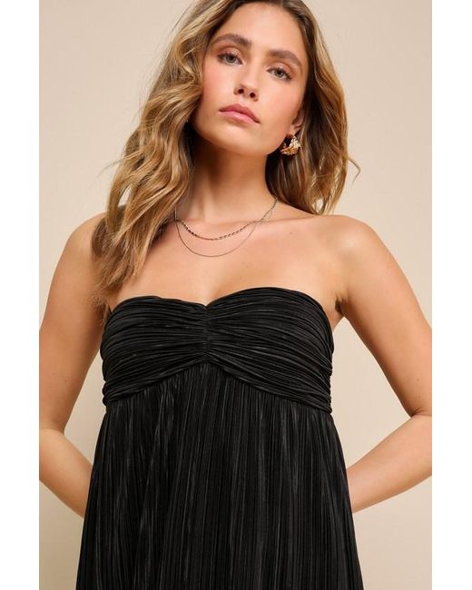Lulus Black Endlessly Complimented Plisse Strapless Maxi Dress