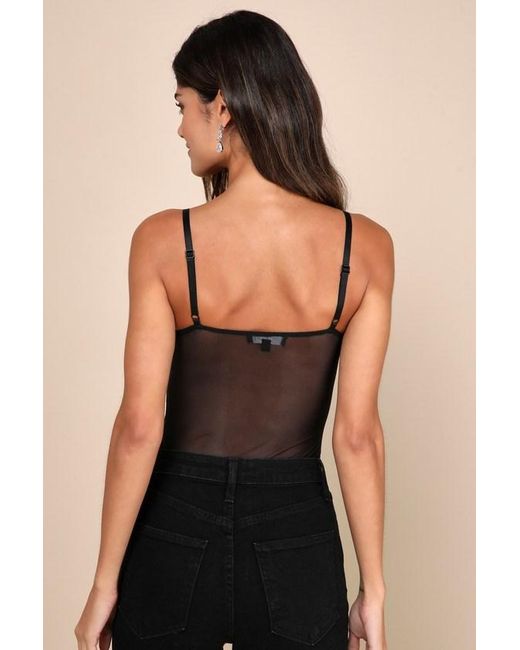 Lulus Black Essence Of Elegance Embroidered Bustier Bodysuit