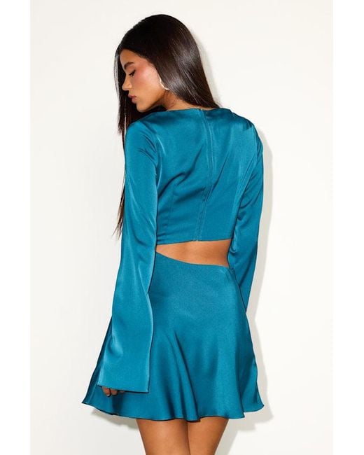 Lulus Blue Saroya Satin Cutout Long Sleeve Mini Dress