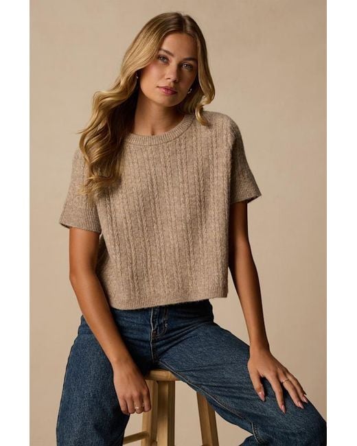 Lulus Blue Whitman Cable Knit Short Sleeve Sweater